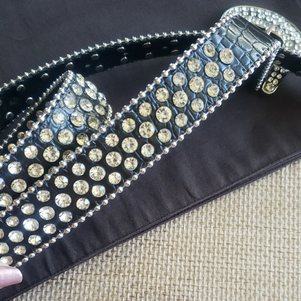Rhinestone Studded Black Women's Belt